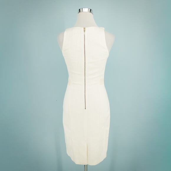 Club Monaco Size 2 Cream Ivory Alexus Leather Trim Sleeveless Sheath Dress NEW - Picture 4 of 7